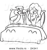 Cartoon Happy Couple in Bed - Outlined Coloring Page