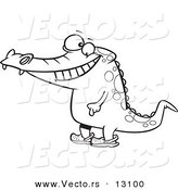 Vector of a Cartoon Happy Crocodile Standing Upright and Wearing Crocs on His Feet - Outlined Coloring Page by Toonaday