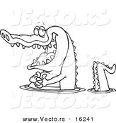 Vector of a Cartoon Happy Gator Wading in Water - Outlined Coloring Page Drawing by Toonaday