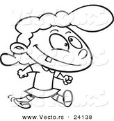 Vector of a Cartoon Happy Girl Walking - Coloring Page Outline by Toonaday