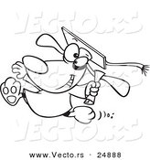 Vector of a Cartoon Happy Graduate Dog Running with a Diploma - Outlined Coloring Page by Toonaday