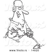 Vector of a Cartoon Happy Landscaper Using a Weed Wacker - Coloring Page Outline by Toonaday