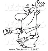 Vector of a Cartoon Happy Man Paying - Coloring Page Outline by Toonaday