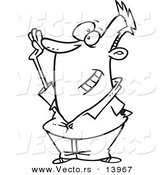 Vector of a Cartoon Happy Man Raising His Hand to Volunteer - Coloring Page Outline by Toonaday