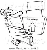 Vector of a Cartoon Happy Mover Man Carrying Boxes - Coloring Page Outline by Toonaday