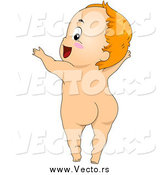 Vector of a Cartoon Happy Naked Baby Boy Looking Back and Holding His Arms up by BNP Design Studio