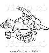 Vector of a Cartoon Happy Paperboy Quickly Delivering Newspapers - Coloring Page Outline by Toonaday