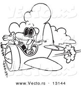 Vector of a Cartoon Happy Pilot - Coloring Page Outline by Toonaday