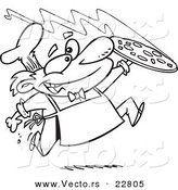 Vector of a Cartoon Happy Pizza Maker - Coloring Page Outline by Toonaday
