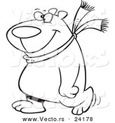 Vector of a Cartoon Happy Polar Bear Wearing a Scarf and Walking Upright - Coloring Page Outline by Toonaday