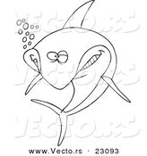 Vector of a Cartoon Happy Shark - Coloring Page Outline by Toonaday