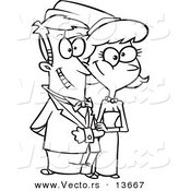 Vector of a Cartoon Happy Wedding Couple - Coloring Page Outline by Toonaday