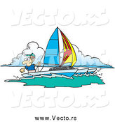 Vector of a Cartoon Happy White Man Sailing a Trimaran by Toonaday