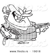 Vector of a Cartoon Happy Woman Serving Spaghetti and Meatballs - Outlined Coloring Page by Toonaday