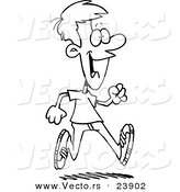 Vector of a Cartoon Happy Young Man Taking a Stroll - Coloring Page Outline by Toonaday