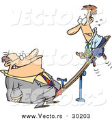 Vector of a Cartoon Heavyweight Caucasian Businessman on a See Saw with a Small Man at the Other End by Toonaday