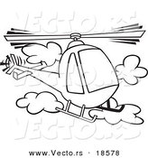 Vector of a Cartoon Helicopter in the Clouds - Outlined Coloring Page by Toonaday