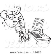 Vector of a Cartoon Helpless Woman Crying over Computer Problems - Outlined Coloring Page by Toonaday