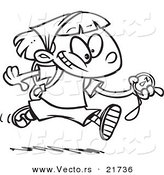 Vector of a Cartoon Hiker Girl Running with a Compass - Outlined Coloring Page by Toonaday