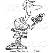 Vector of a Cartoon Hiker Taking Nature Pictures - Coloring Page Outline by Toonaday