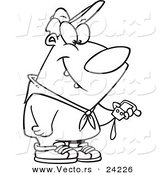 Vector of a Cartoon Hiking Bear Using a GPS Tool - Coloring Page Outline by Toonaday