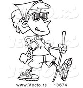 Vector of a Cartoon Hiking Lady - Outlined Coloring Page by Toonaday