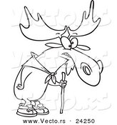 Vector of a Cartoon Hiking Moose Using a Walking Stick - Outlined Coloring Page by Toonaday