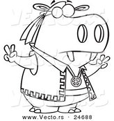 Vector of a Cartoon Hippie Hippo Gesturing Peace - Outlined Coloring Page by Toonaday