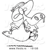 Vector of a Cartoon Hippo Running in a New Hat - Coloring Page Outline by Toonaday