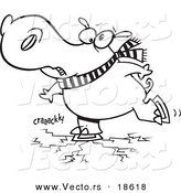 Vector of a Cartoon Hippo Skating on Cracking Ice - Outlined Coloring Page by Toonaday