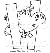 Vector of a Cartoon Hippo Squeezing Through a Letter H - Outlined Coloring Page by Toonaday