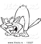 Vector of a Cartoon Hissing Cat - Coloring Page Outline by Toonaday
