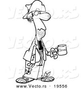 Vector of a Cartoon Homeless Man Holding a Charity Cup - Outlined Coloring Page by Toonaday