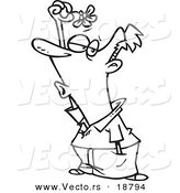 Vector of a Cartoon Hopeful Man Holding Mistletoe over His Head - Outlined Coloring Page by Toonaday