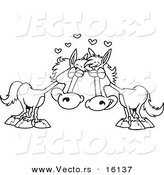 Vector of a Cartoon Horse Pair in Love - Outlined Coloring Page Drawing by Toonaday