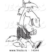 Vector of a Cartoon Horse Walking Upright in Clothes and Holding a Thumb up - Coloring Page Outline by Toonaday