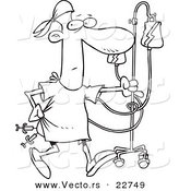 Vector of a Cartoon Hospital Patient with Needles in His Butt - Coloring Page Outline by Toonaday