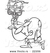Vector of a Cartoon Hunchback Man Carrying a Candelabra - Coloring Page Outline by Toonaday