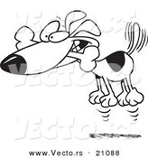 Vector of a Cartoon Hyper Dog Jumping with a Bone in His Mouth - Coloring Page Outline by Toonaday