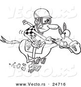 Vector of a Cartoon Jockey Man Racing a Horse - Outlined Coloring Page by Toonaday