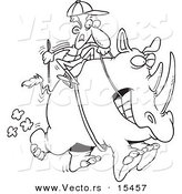 Vector of a Cartoon Jockey Riding a Rhino - Coloring Page Outline by Toonaday