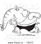 Vector of a Cartoon Jogging Elephant - Coloring Page Outline by Toonaday