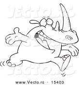 Vector of a Cartoon Joyful Rhino Running - Coloring Page Outline by Toonaday