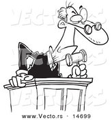 Vector of a Cartoon Judge Leaning over His Desk - Coloring Page Outline by Toonaday