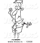 Vector of a Cartoon Jumping Businessman Volunteering - Coloring Page Outline by Toonaday