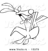 Vector of a Cartoon Kangaroo with a K in Its Pouch - Coloring Page Outline by Toonaday