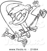 Vector of a Cartoon Karate Boy Chopping Wood - Outlined Coloring Page by Toonaday