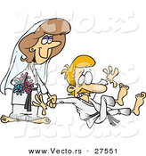 Vector of a Cartoon Karate Bride Submitting Groom While Smiling by Toonaday