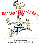 Vector of a Cartoon Karate Man Screaming Kicking and Jumping by Toonaday
