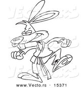 Vector of a Cartoon Karate Rabbit Stomping - Coloring Page Outline by Toonaday
